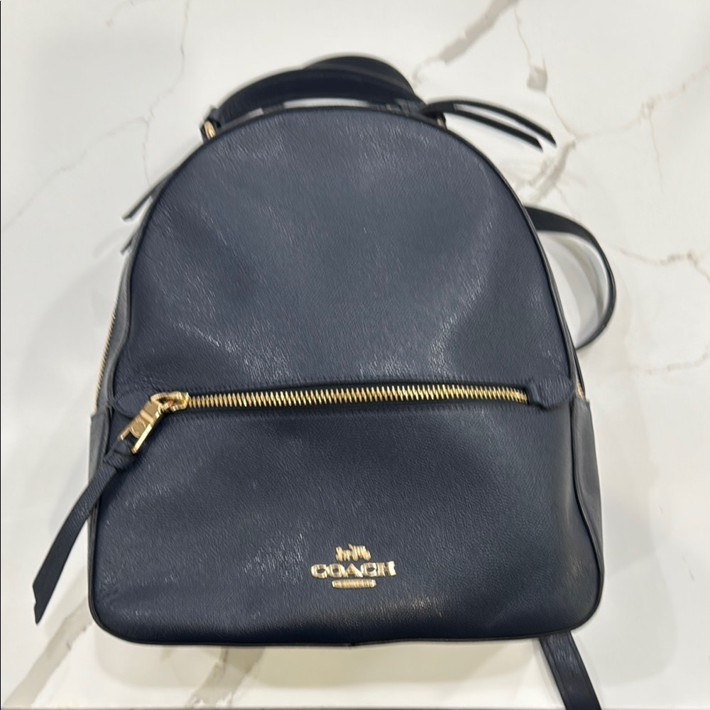 Coach Navy Leather Backpack with Gold Accents - Picture 2 of 4